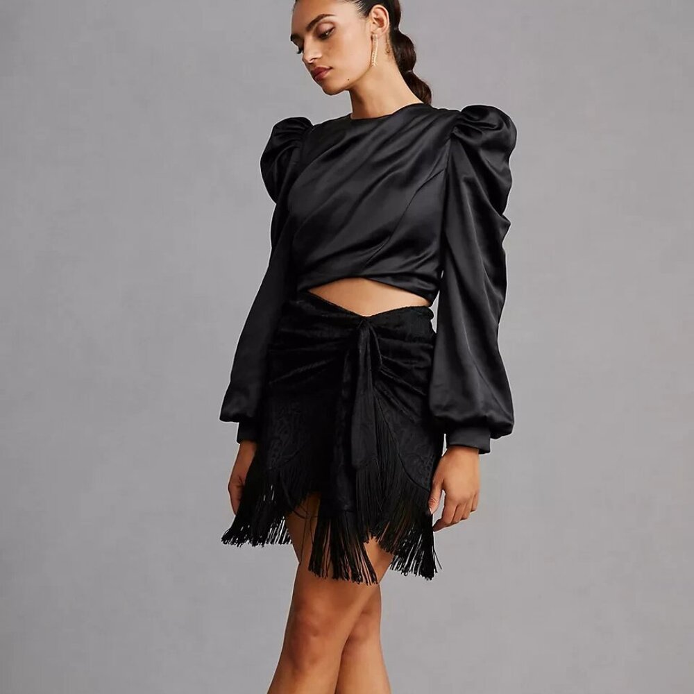 By Anthropologie Fringed Skirt size 12 new black color